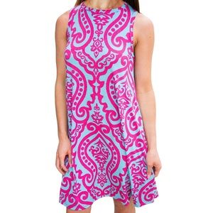 Zesica Sleeveless Damask Print Loose T-Shirt Dress w/ Pockets Size X-Large